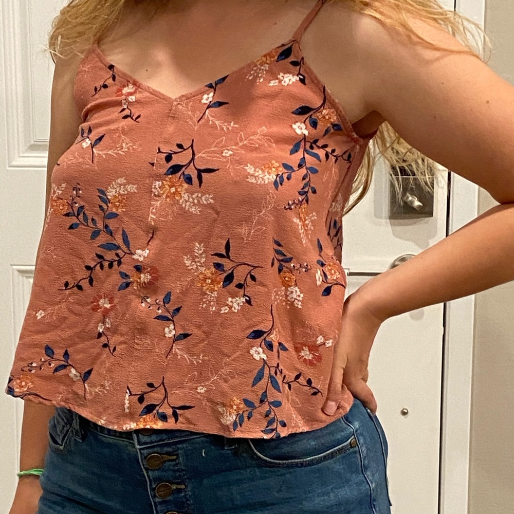 Pink Rose Floral Tank Top, Size Small